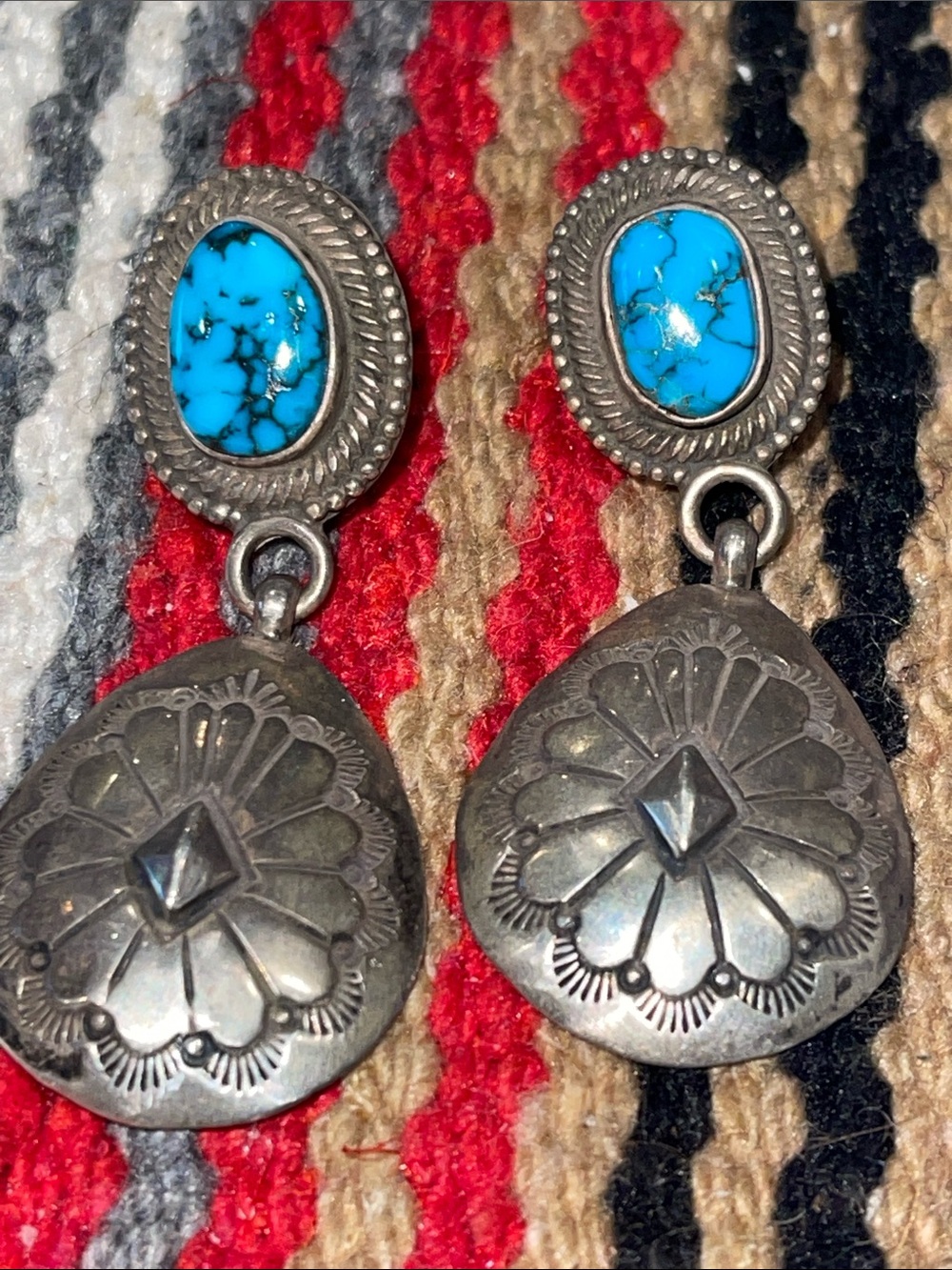 Silver-Plate Drop Earrings with Bright Blue Turquoise Stones
